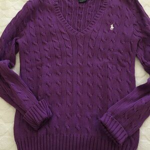 Ralph Lauren Sport cotton pullover V-neck, cable knit sweater, sz L